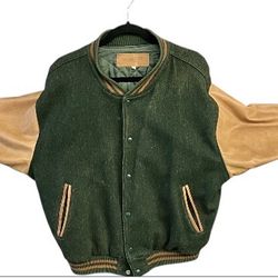 Vintage J Peterman leather,wool Varsity Jacket size L 