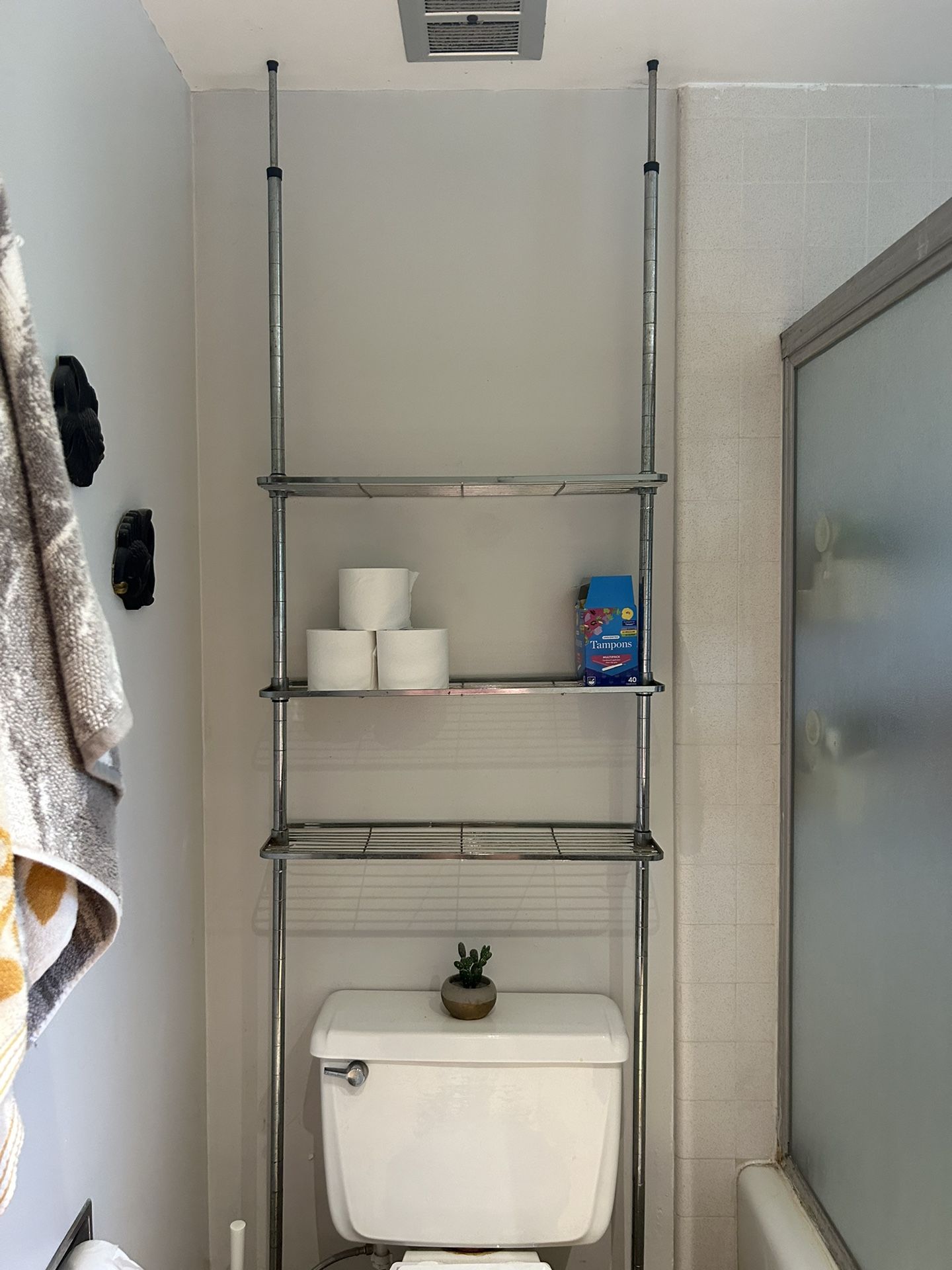 Vintage chrome Mid Century Tension Rod Shelf For Bathroom Or Stand Alone