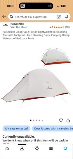Naturehike Cloud-Up 2 Person Lightweight Backpacking Tent with Footprint - Free Standing Dome Camping Hiking Waterproof Backpack Tents