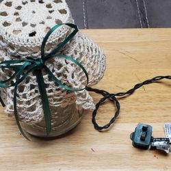 Mason Jar With Lights With Doily