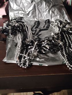 Silver and Black Necklace Beads & Silver and Black Ribbon