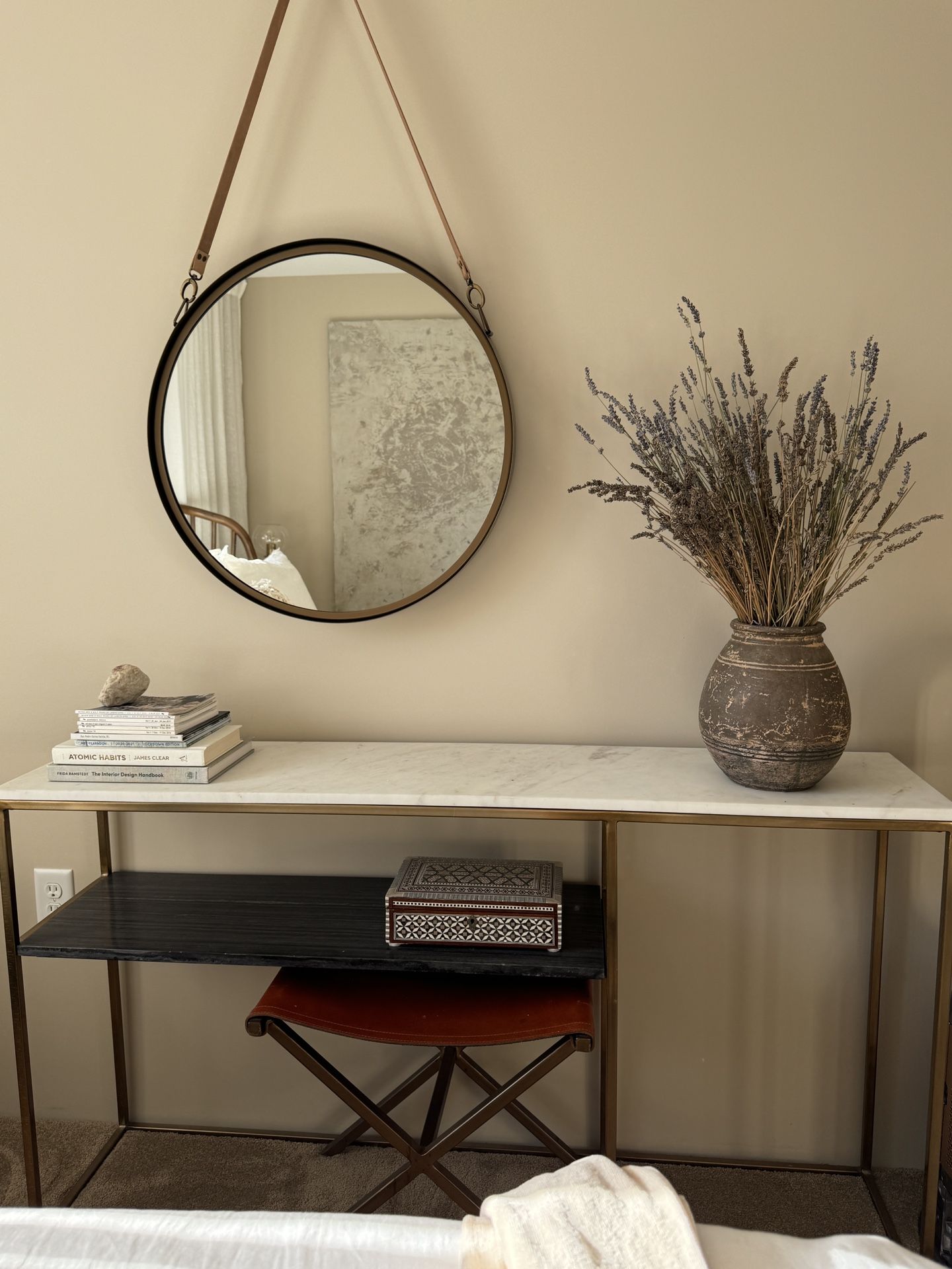 CB2 marble iron console black white gold