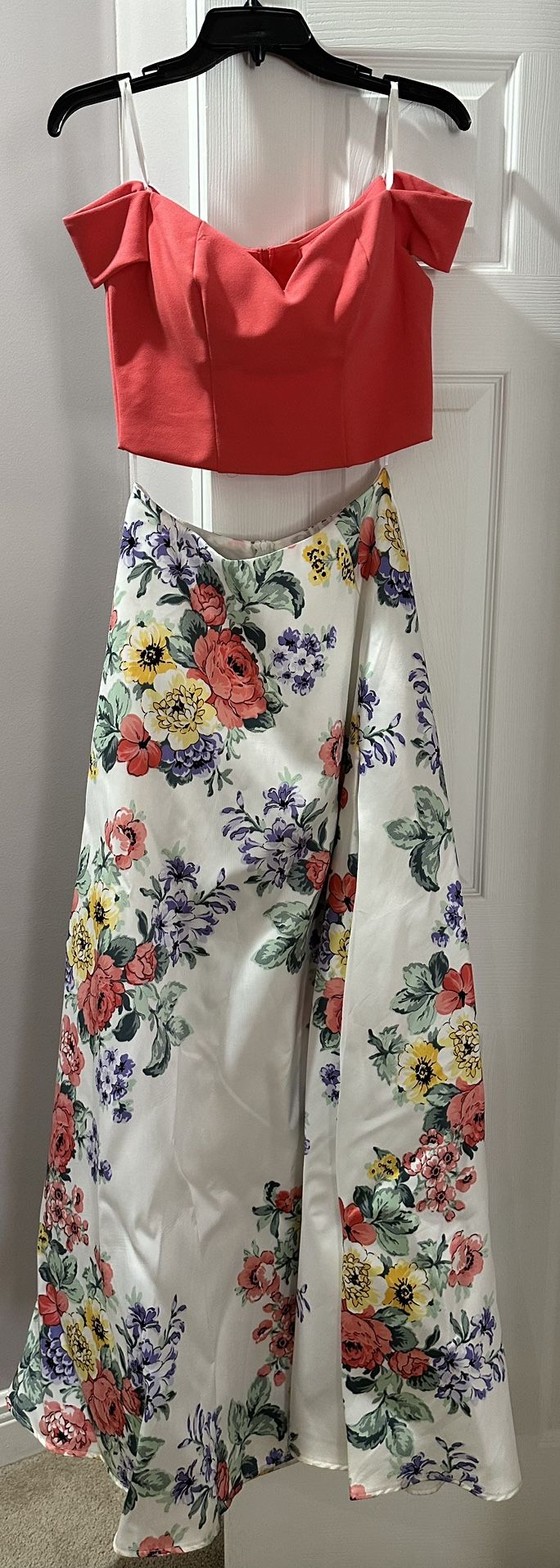 Junior's Prom Dress Size 8/10 2 Piece Coral And Floral Floor Length -  www.ice4pros.com.br