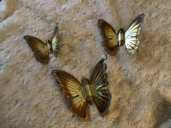 Set Of Three Gold Metal Wall Butterflies 