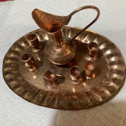 Miniature Copper Pitcher & 6 Goblets With Tray 