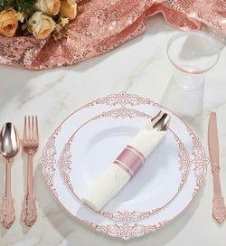 2 sets AVAILABLE ***BRAND NEW*** Rose Gold Disposable Dinnerware Set for 50 guests