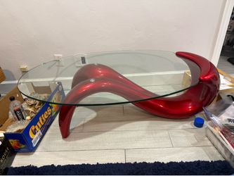 Italian Post-Modern Designer Coffee Table – Sculptural Red Glass Table