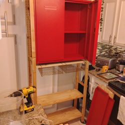 Ikea Customizable Shelf W Red Metal Locking Cabinet 