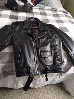 Biker leather jacket zip out lining