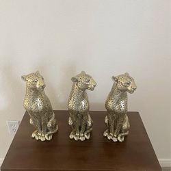 Brand new! gold sitting cheetah statues set of three