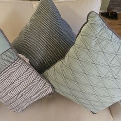 3 GRAY AND LIGHT GREEN THROW PILLOWS 