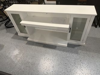 White Wood TV Stand with Glass Door Cabinets