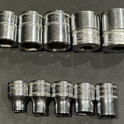 Snap On Tools Metric FSM Series Shallow Sockets 3/8” Dr 6Pt. 10 piece set. Includes 7,8 9,11,12,14,16,17,18,19mm
