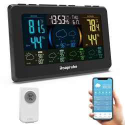 Weather Station Wireless Indoor Outdoor Thermometer, Digital Atomic Clock Weather Thermometer with Multiple Sensors, Accurate Temperature and Humidity
