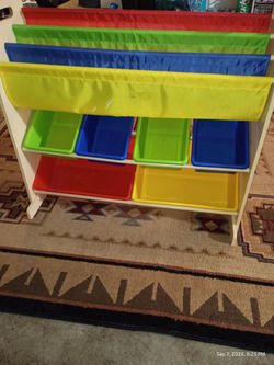 Kids toy organizer book holders and 6 bins