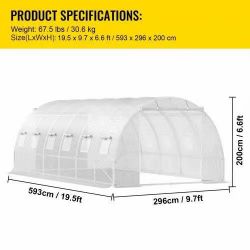 20 x 10 x 7 ft Walk-in Tunnel Greenhouse, Portable Plant Hot House with Galvanized Steel Hoops, 3 Top Beams, Diagonal Poles, 2 Zippered Doors & 12 Rol