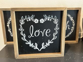 Set of Three Inspirational NWT Wall Art Pieces - Faith Hope Love. 10"x10" each  