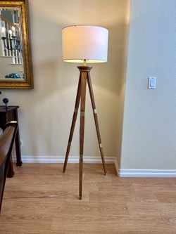 Mid-Century Modern Wood Tripod Floor Lamp