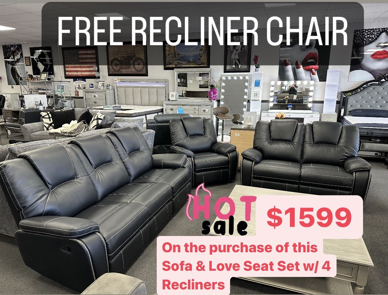 Buy Sofa & Loveseat & Get Free Recliner Chair