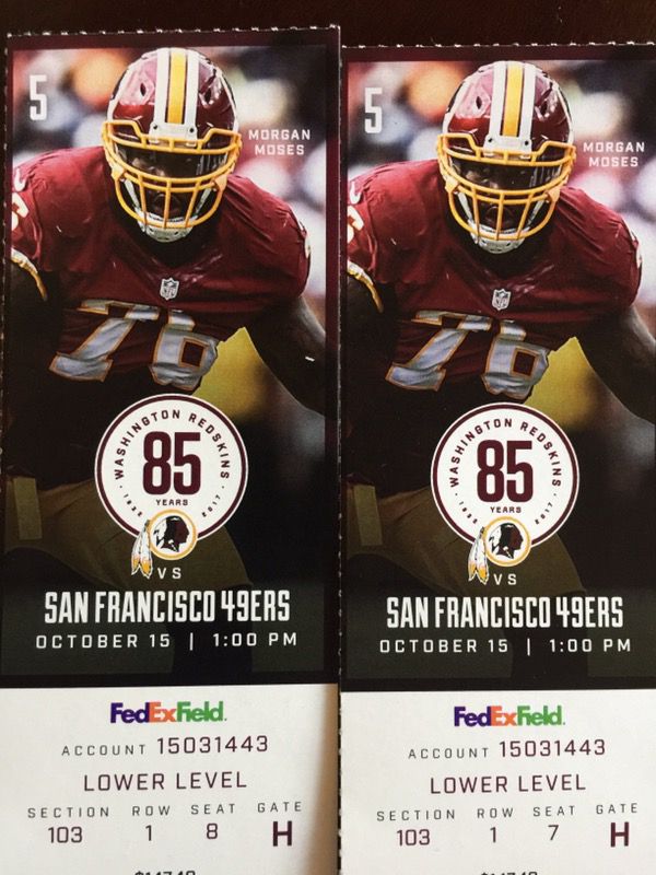Great SEATS Washington Redskins Vs San Francisco 49ERS Oct 15 @1.00PM - $590 (Landover, MD)
