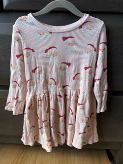 Girls Pink Ribbed Santa Print Peplum Top 2T-3T