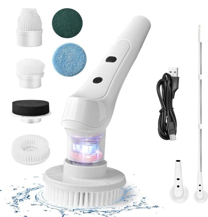 Electric Spin Scrubber Bathroom Cordless with 6 Replaceable Brush Heads