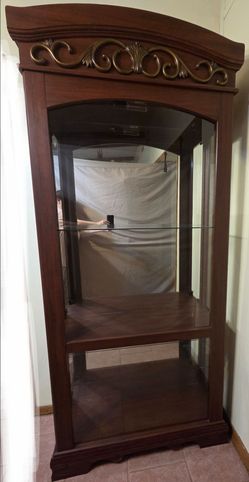 Beautiful Wood Curio Cabinet with interior light 6'8 " H x  3' W  x  1" 1" D