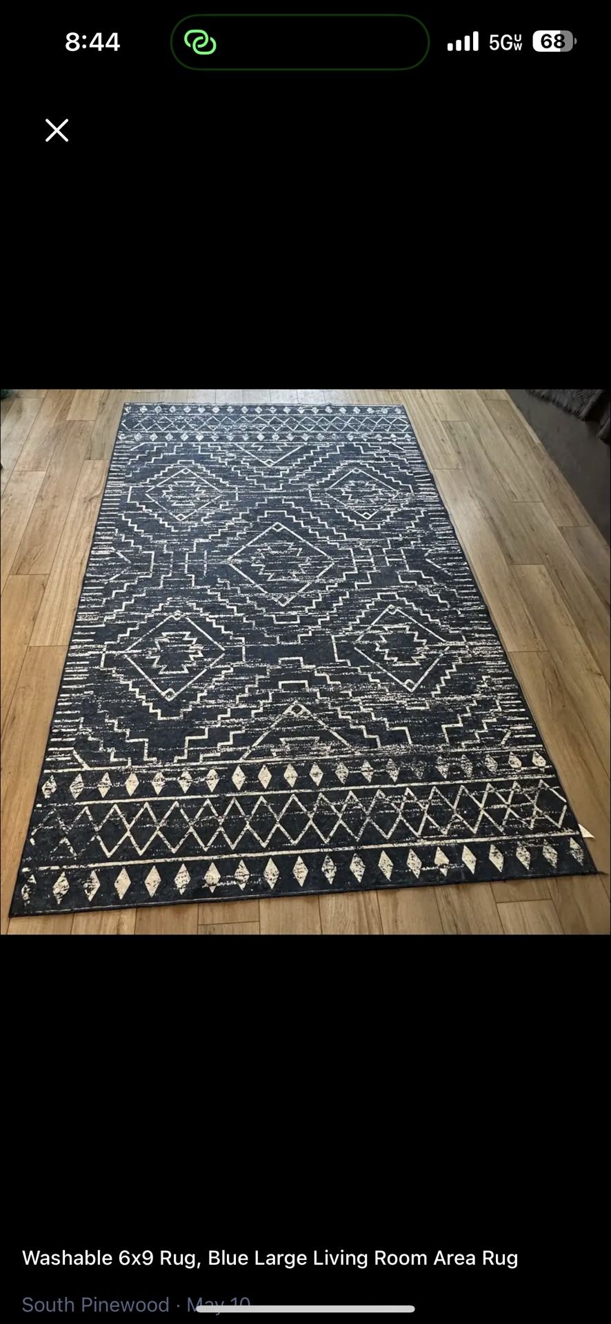 Washable 6x9 Rug, Blue Large Living Room Area Rug
