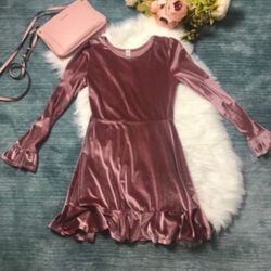 Lazy Sundays Bell Sleeve Pink Velvet Ruffle Dress