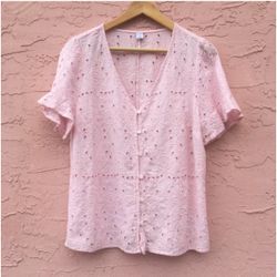 old navy pink eyelet flutter sleeve top size medium