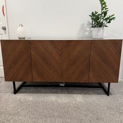 CB2 Suspend 57" Walnut Wood Media Console With White Marble Top