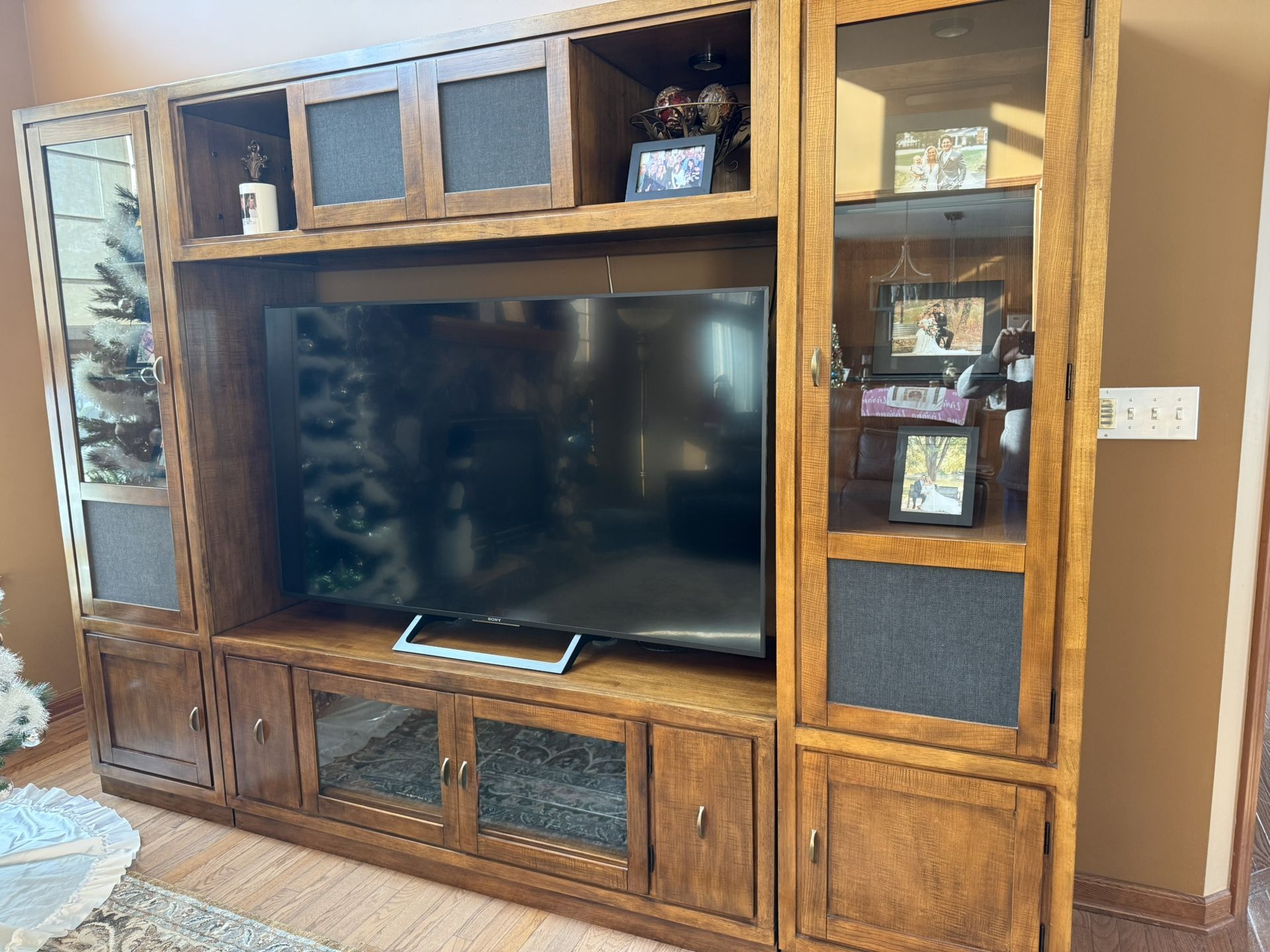 Berhardt Cherry Veneer Wall Unit 9’ X 7’ X 18”deep,