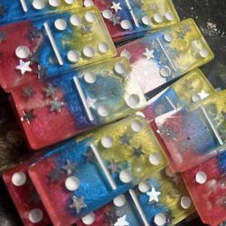 Handmade Set Of Resin Dominoes Venezuelan Colors 