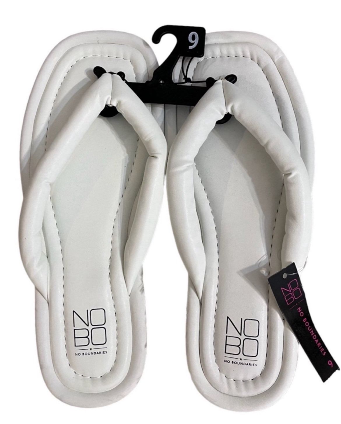 No Boundaries Puffy Thong White Flip Flop Sandals Size 9