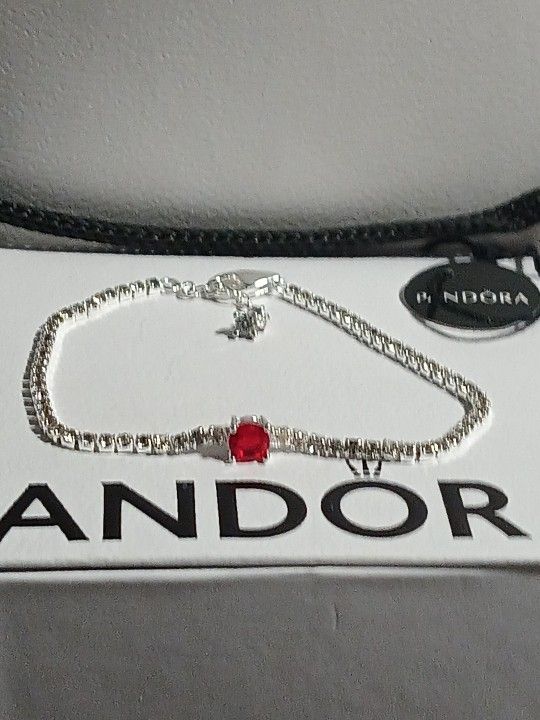 Pandora Authentic Brand New Sparkling Sterling Silver 8.5 adjustable Red Round Tennis Bracelet 