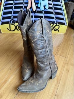 Abilene Brown Leather Pointed Toe Western Cowgirl Boots Women's Size 7.5M Heel