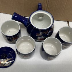Vintage Japan Saki Cobalt Blue Side Handle Tea Pot / 4 Cups