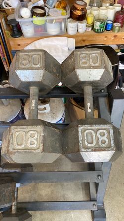 Pair of 80lb steel hex dumbbells $160