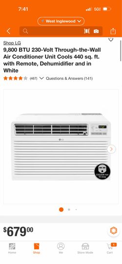 LG 9,800 BTU 230-Volt Through-the-Wall Air Conditioner Unit Cools 440 sq. ft. with Remote, Dehumidifier and in White