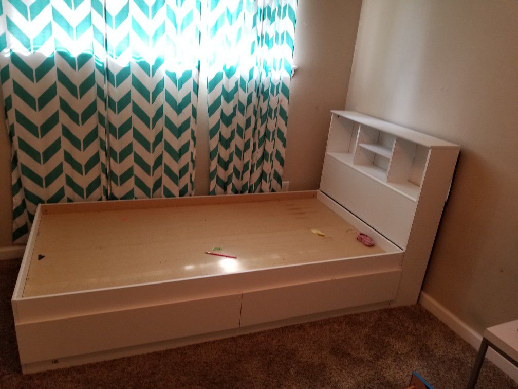 Twin size bed frame with drawers
