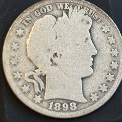 1898 Barber Half Dollar – Original 90% Silver Coin 