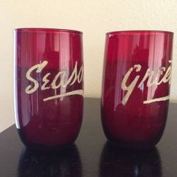 Pair Mid Century "Seasons Greetings" Large Votive Candles