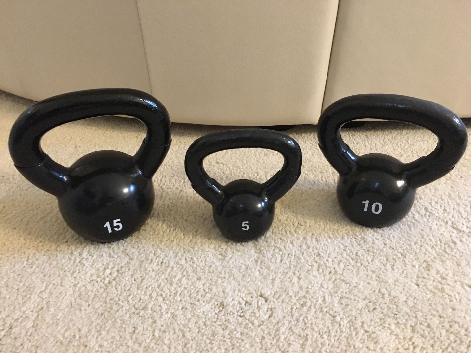 kettlebell weights; 5lb, 10lb, & $15lb (ALL 3)