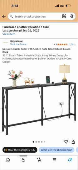 Narrow Console Table with Socket, Sofa Table Behind Couch, Gold