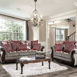 Brand New Light Gray Red Sofa And Love Seat 