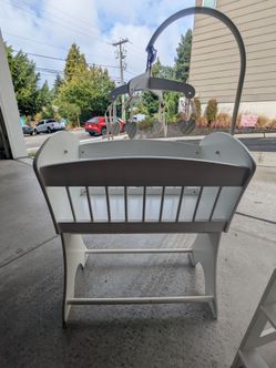 Wooden Baby Bassinet with Mobile and high chair