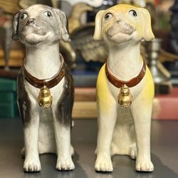 Set 2 Antique 1960s Exquisite Porcelain Ceramic Labrador Dog  Statue Figure 12”