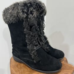 Sporto winter boots, Black Faux Leather Women Sz 10M