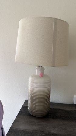 Ceramic Ribbed Table Lamp with Linen Drum Shade