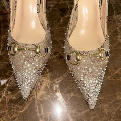 Women’s sling back heels crystal horsebit